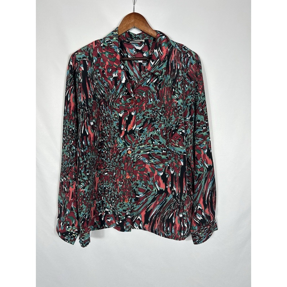 Vintage DonnKenny Womens Animal Print Button Up Blouse Size PXL 90s Boho Artsy